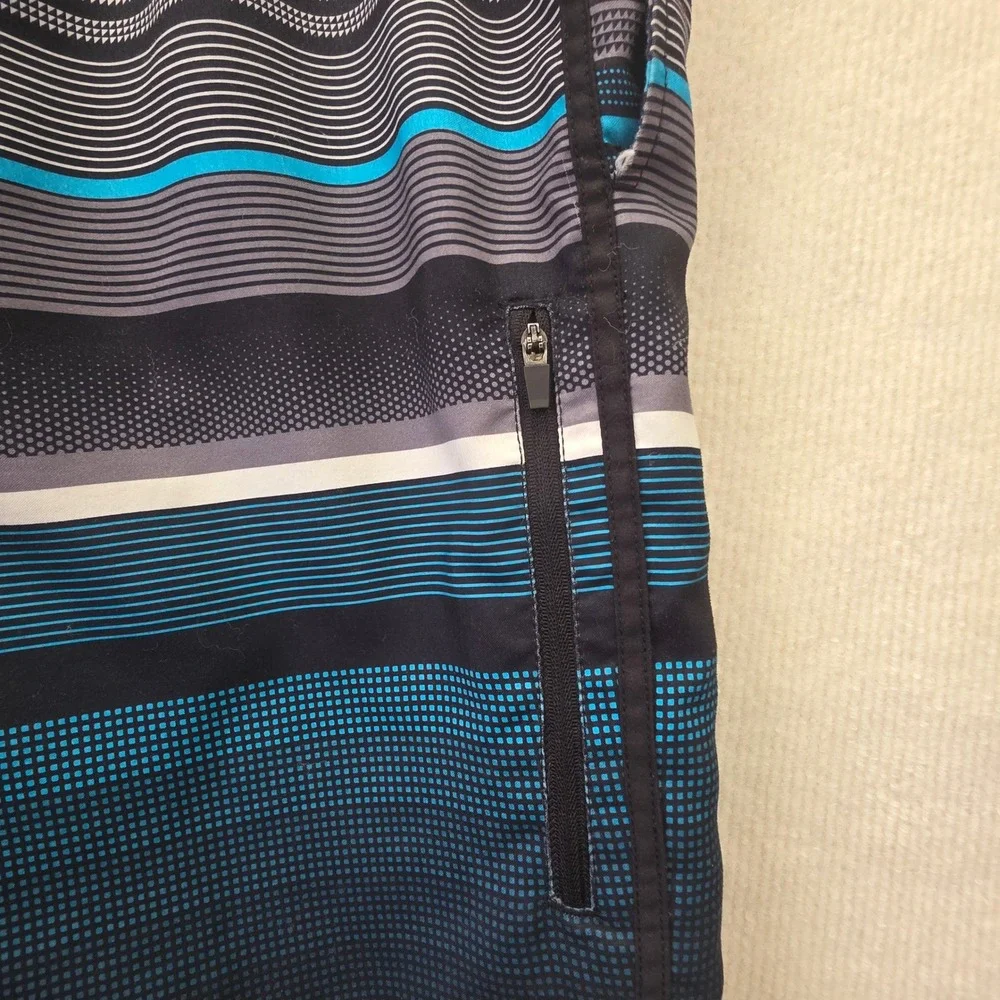Ocean Pacific Mens Swim Trunks Large 36-38 Striped Board Shorts Black Blue OP